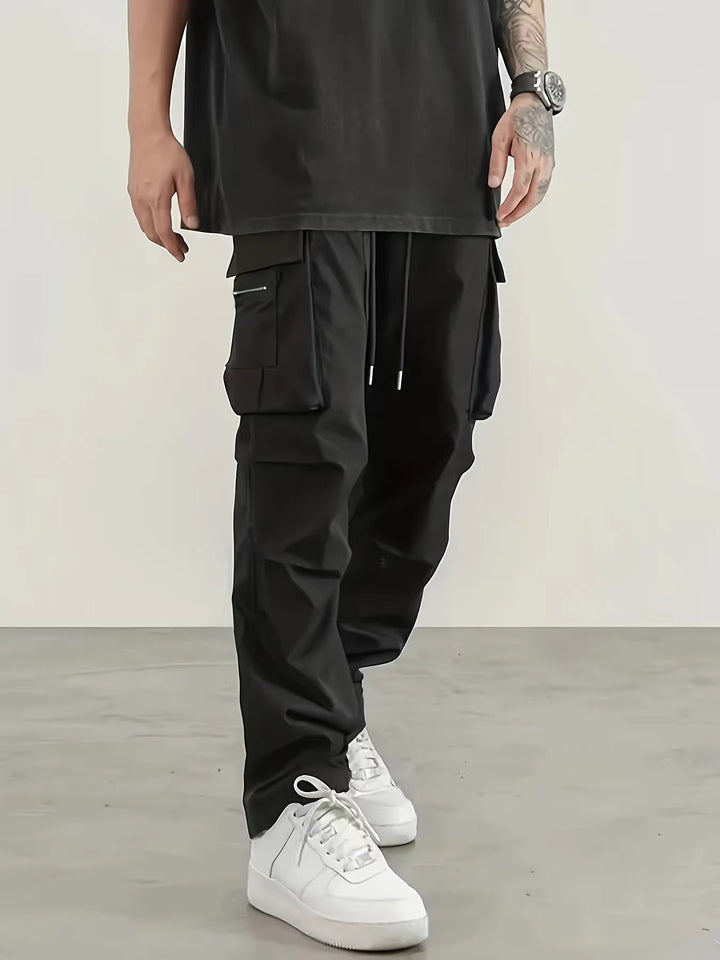 Herren weite Utility-Cargohose mit Tunnelzugbund, Multifunktionstaschen & Reißverschlusstasche Drune