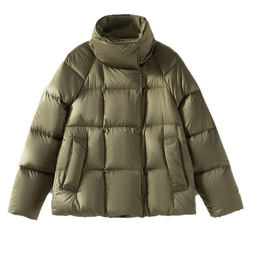 Damen Kurze Boxy-Pufferjacke mit hohem Stehkragen und Raglanärmeln Drune
