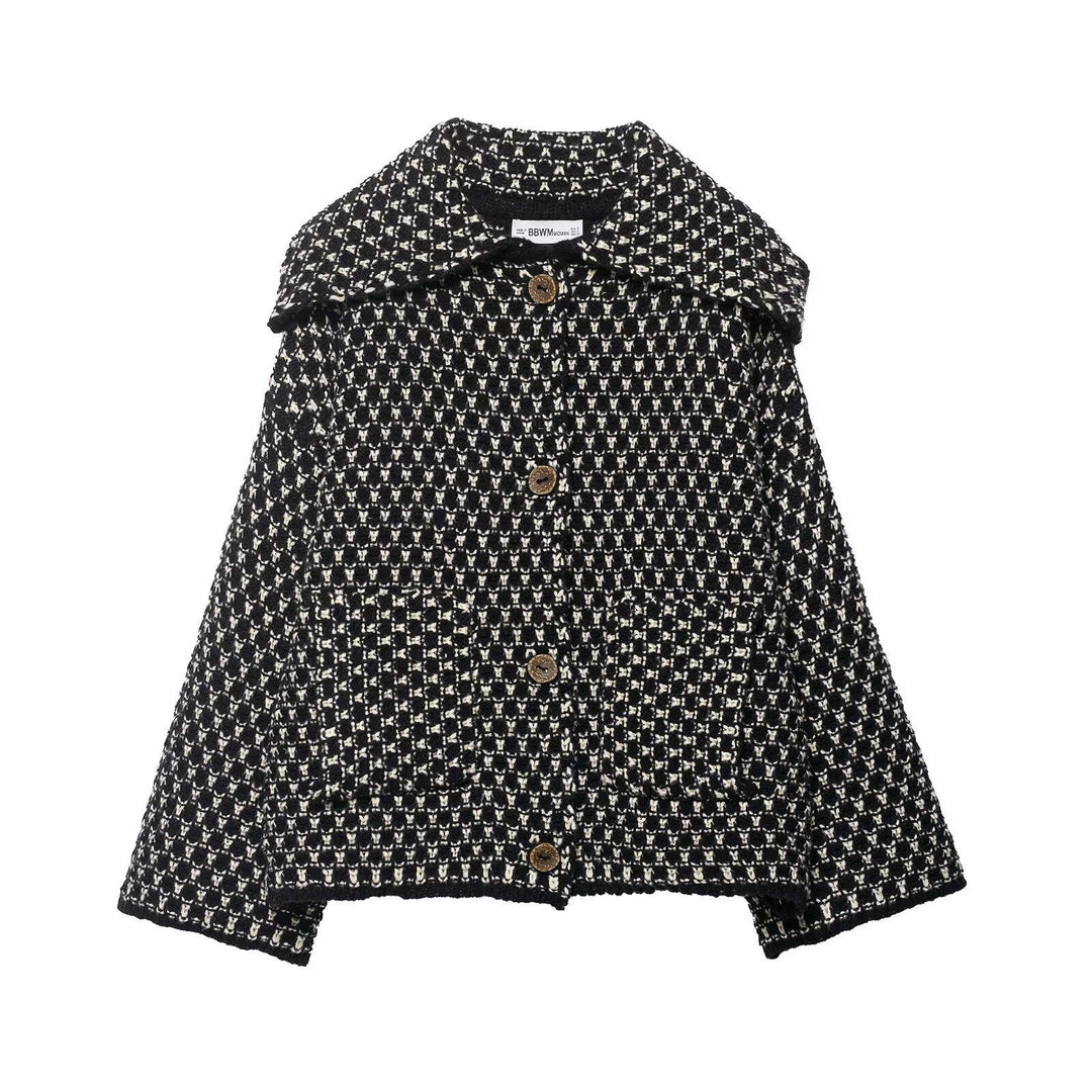 Damen modische Kurzjacke mit kariertem Muster und Knopfdetails Drune