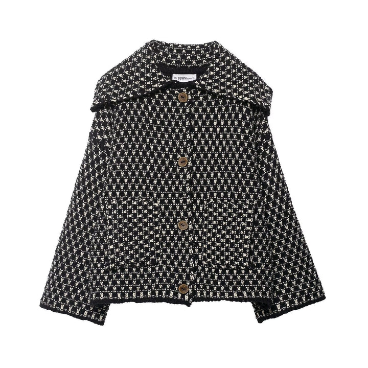 Damen modische Kurzjacke mit kariertem Muster und Knopfdetails Drune