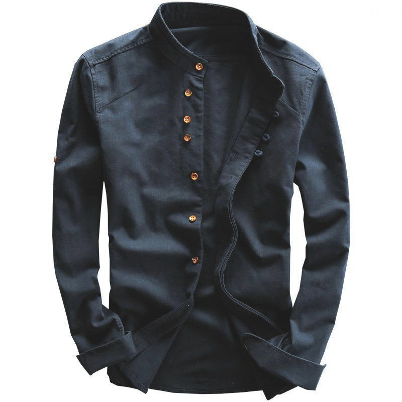 Herren Leichtes Leinen‑Overshirt mit Stehkragen und dekorativer Knopfleiste Drune