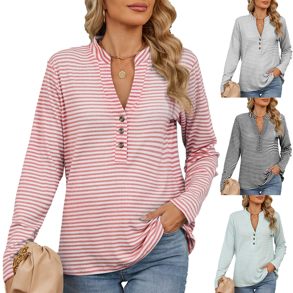 Damen Langarmshirt mit Knopfleiste und strukturierter Oberfläche Drune