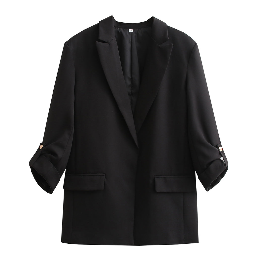 Damen Oversize Longline Blazer mit Dreiviertel-Ärmeln und Reverskragen Drune