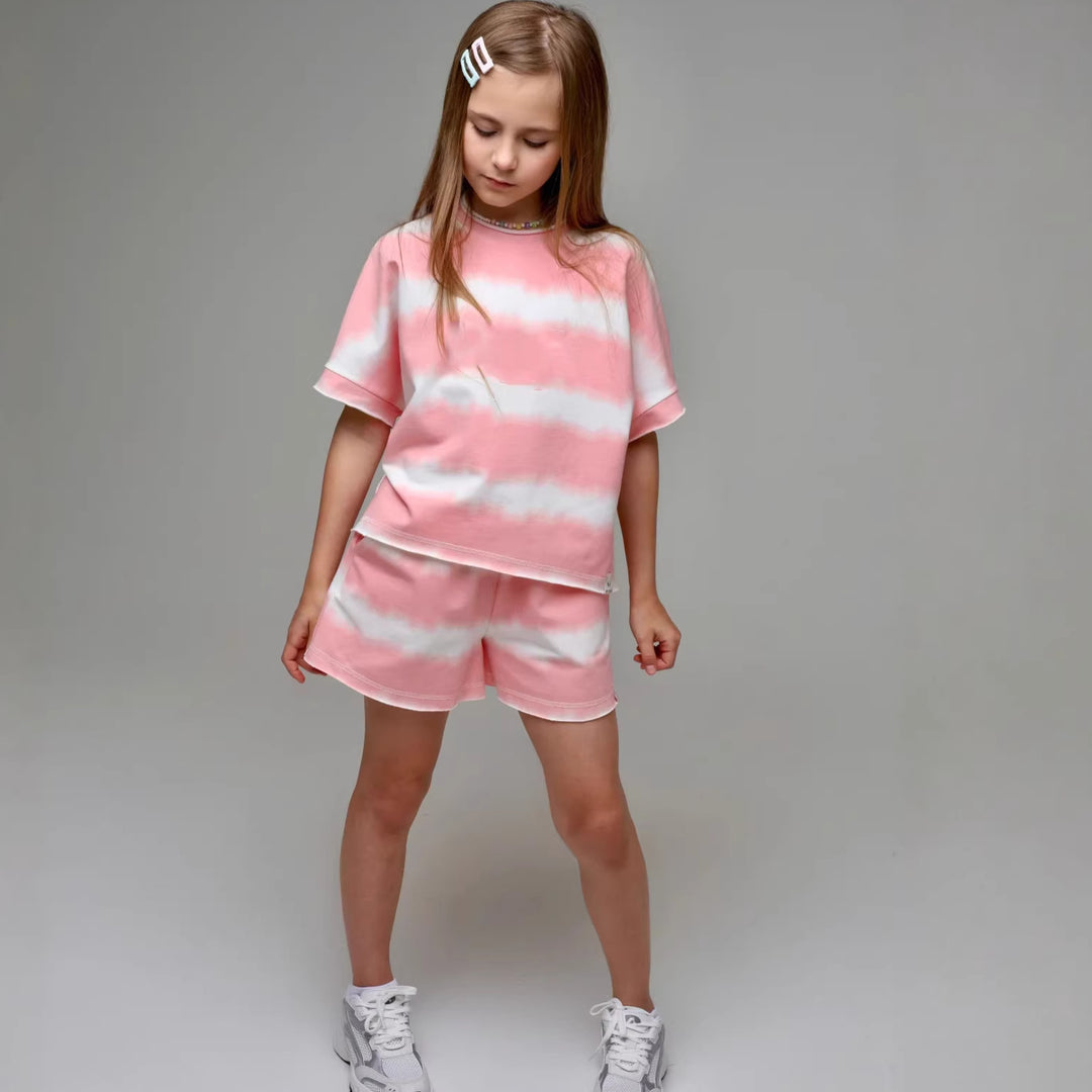 Damen lässiges T-Shirt und Shorts-Set im modernen Tie-Dye-Design