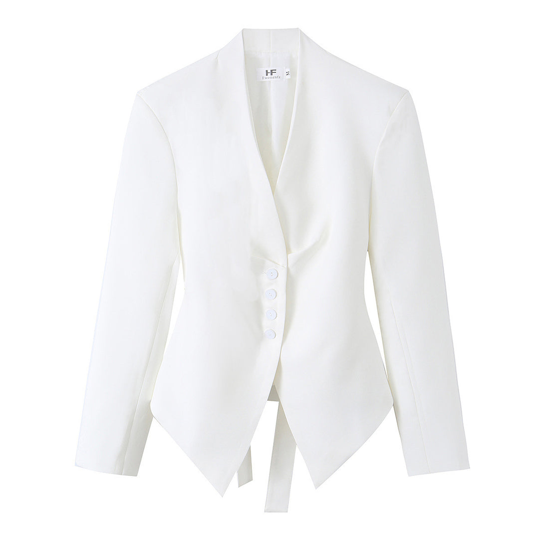 Damen Taillierter Blazer mit V-Ausschnitt, schmaler Bundschärpe und spitzem Saum Drune
