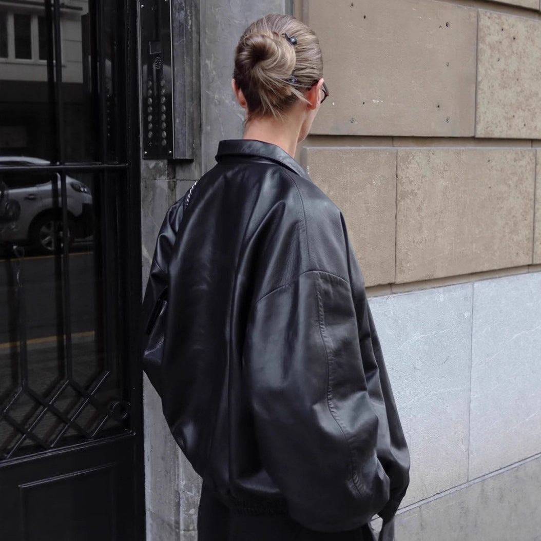 Damen Oversized Kunstlederjacke mit feinen Details und modischem Reißverschluss Drune