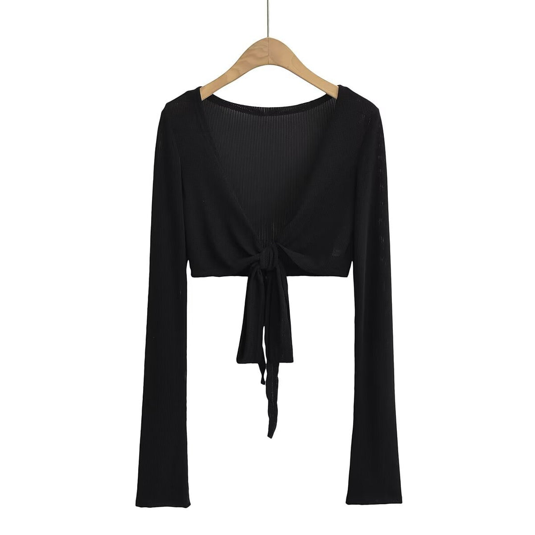 Damen cropped Langarmtop mit raffiniertem Knoten-Design und elastischem Stoff Drune