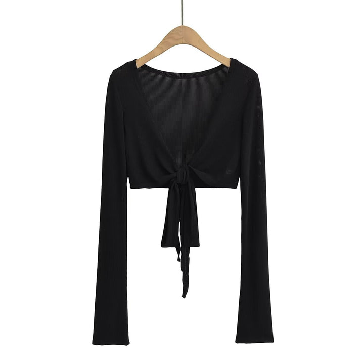 Damen cropped Langarmtop mit raffiniertem Knoten-Design und elastischem Stoff Drune