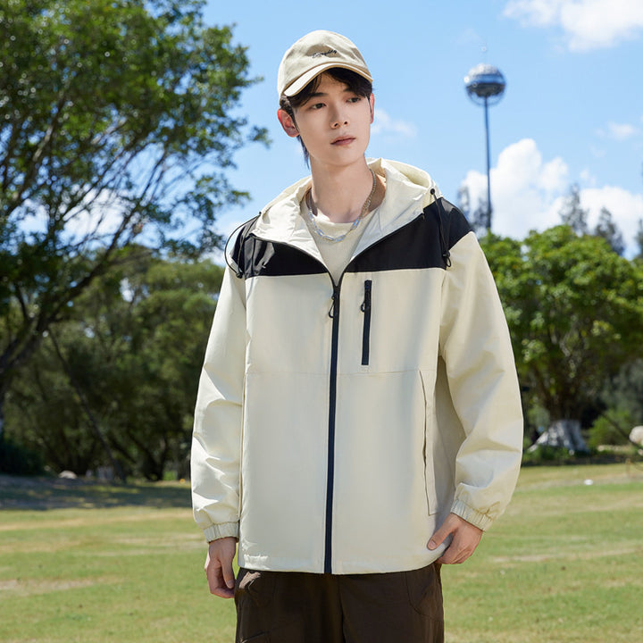 Herren Modische Windbreakerjacke mit verstellbarem Kapuzenkragen Drune