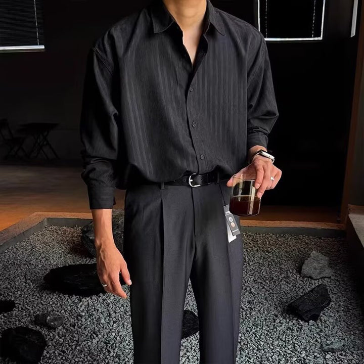 Herren Elegantes Langarmhemd mit feinen Streifen Drune