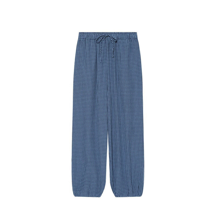 Damen Weite Karo‑Hose mit elastischem Bund, Tunnelzug und gesmokten Saum Drune