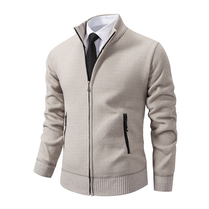 Herren Feinstrick-Zipjacke mit Stehkragen und verdecktem Reißverschluss Drune