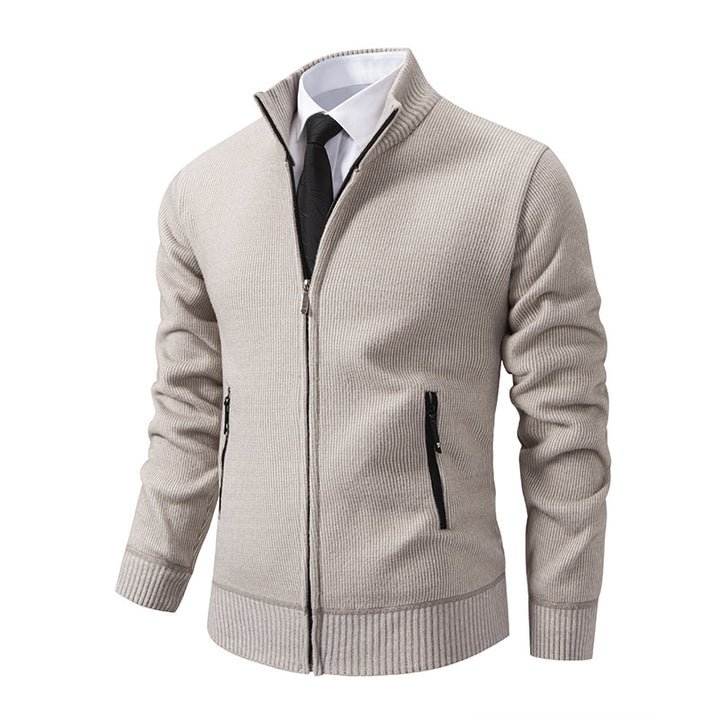 Herren Feinstrick-Zipjacke mit Stehkragen und verdecktem Reißverschluss Drune