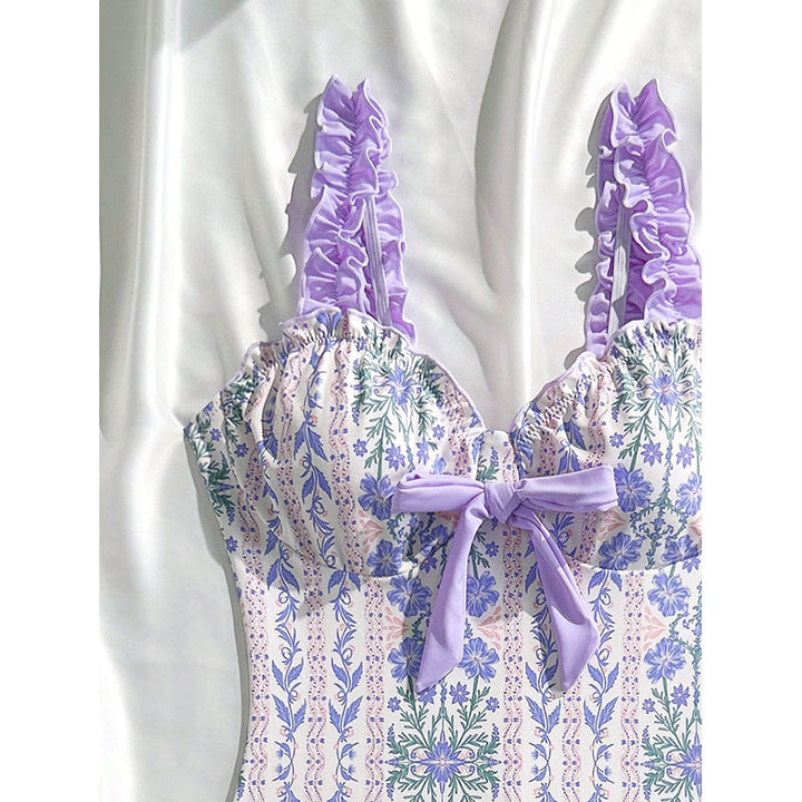 Damen Einteiler Badeanzug mit verspieltem Floral-Muster und Rüschendetails Drune