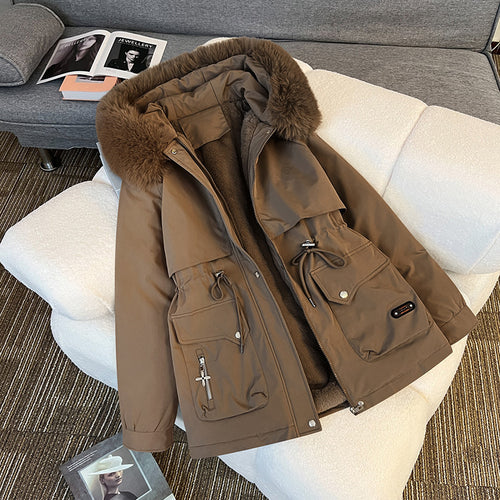 Damen nan wattierter Parka mit abnehmbarer Kunstfellkapuze, Teddyfutter und taillierbarem Kordelzug Drune