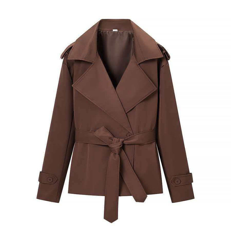 Damen 50+ kurzer Taillen-Trenchblazer mit Bindegürtel und weitem Revers Drune