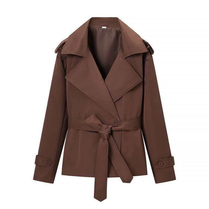 Damen 50+ kurzer Taillen-Trenchblazer mit Bindegürtel und weitem Revers Drune
