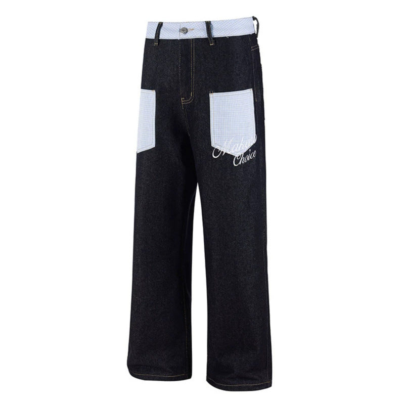Damen Weite Denim-Hose im Culotte-Stil mit Karomuster-Taschen und hoher Taille Drune