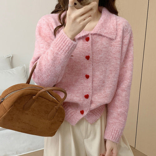 Damen Eleganter Strickcardigan mit Herzen Drune
