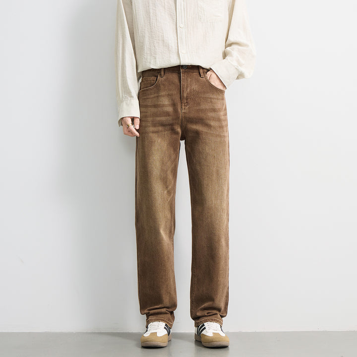 Herren Locker geschnittene Denimhose mit hohem Bund und dezenter Vintage-Waschung Drune