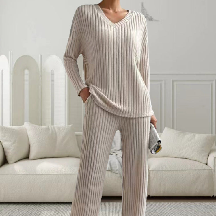 Damen Strickanzug mit modischem V-Ausschnitt und feinem Rippdesign Drune