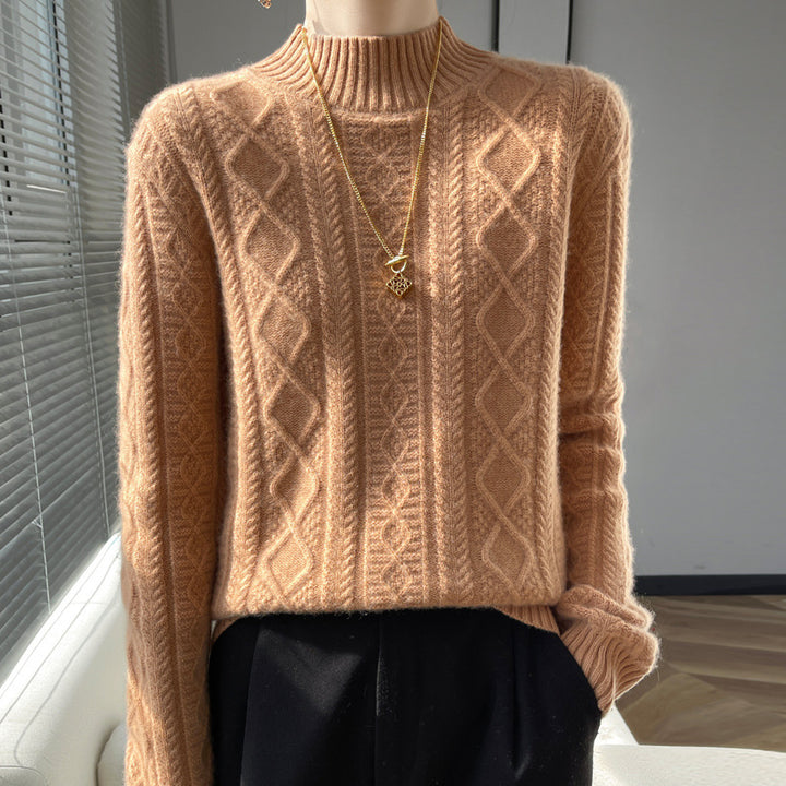 Damen Kuscheliger Mohair‑Optik Mockneckpullover mit Rautenzopfstruktur und kastiger Silhouette Drune