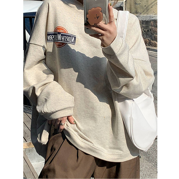 Damen lässiger Oversized-Pullover mit modischem Logo und angenehm weichem Innenfutter Drune
