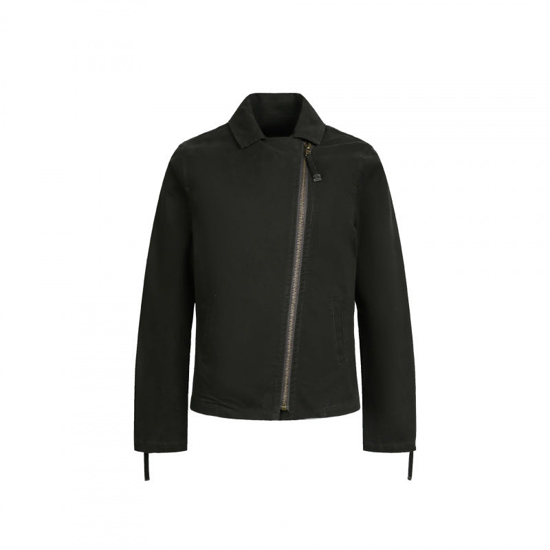 Herren Asymmetrische Bikerjacke mit diagonalem Metallreißverschluss Drune