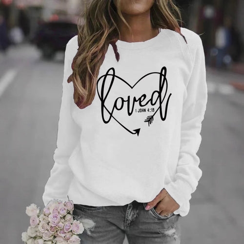 Damen Sweatshirt mit herzförmigem Aufdruck und inspirierender Botschaft Drune