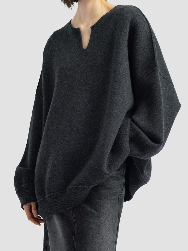 Damen Oversized Strickpullover mit V-Ausschnitt Drune