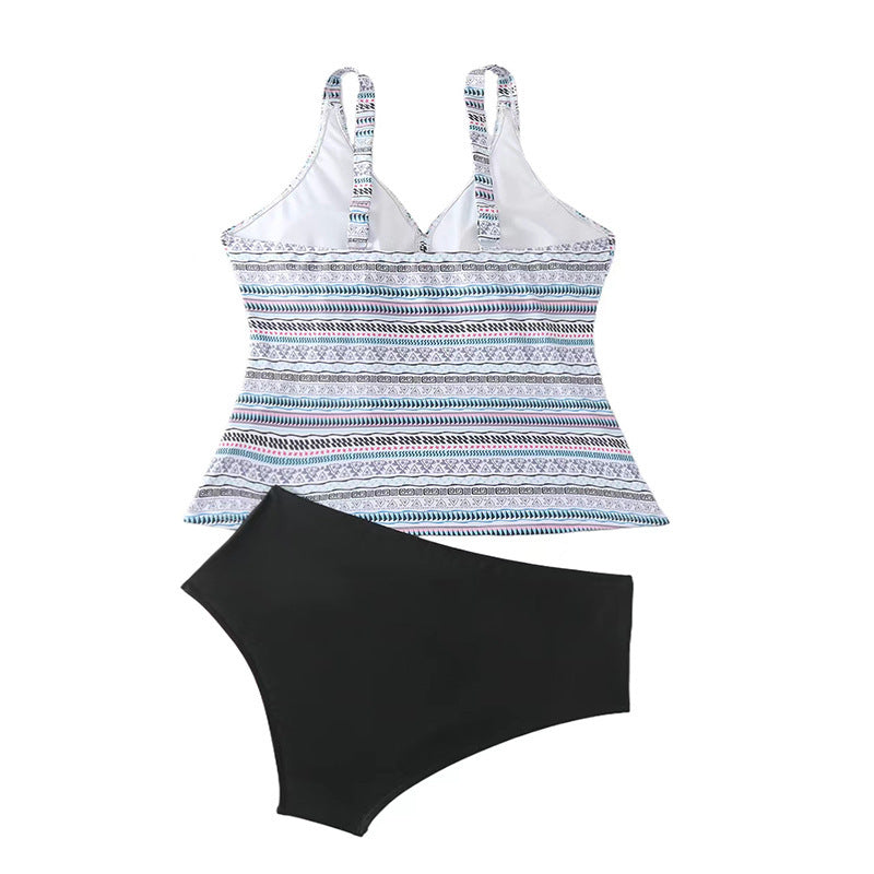 Damen Tankini mit modischem Streifenmuster und bequemen High-Waist-Slip Drune