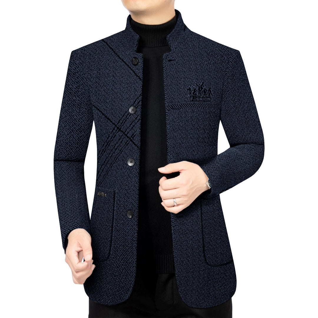 Herren Stehkragen-Mantel aus strukturierter Wollmischung mit schmaler Silhouette Drune