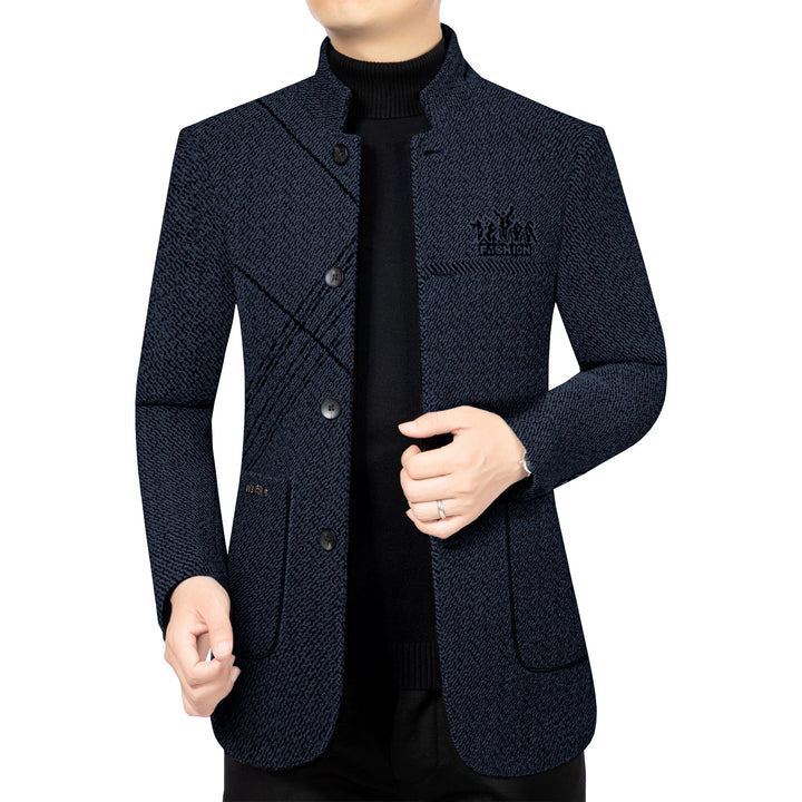 Herren Stehkragen-Mantel aus strukturierter Wollmischung mit schmaler Silhouette Drune