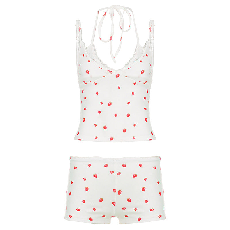 Damen Set aus Spaghettiträgershirt und Shorts im fruchtigen Design Drune