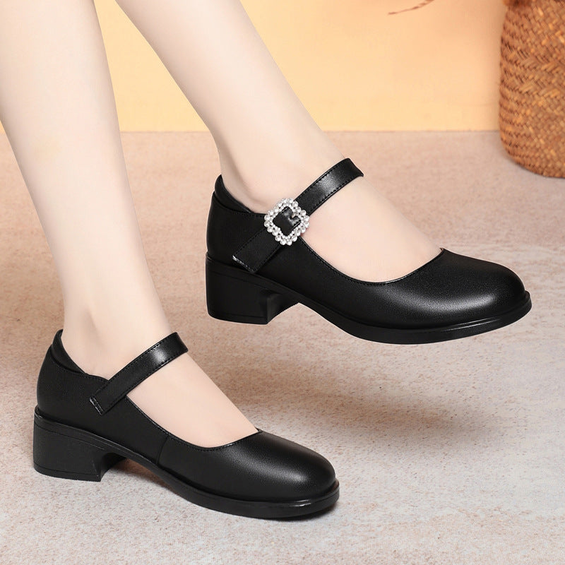 Damen Mary Jane Pumps mit dekorativem Riemchen und komfortablem Blockabsatz Drune