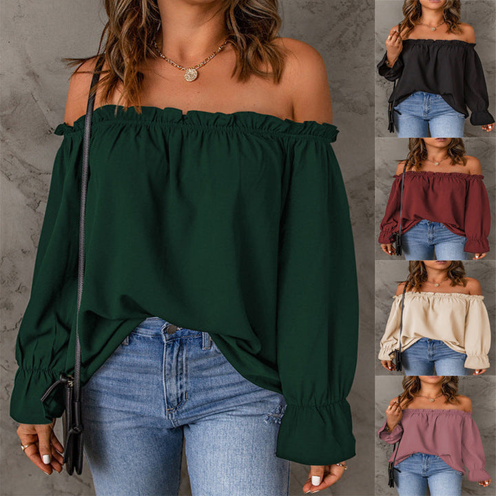 Damen Off-Shoulder Bluse mit Rüschendetails Drune
