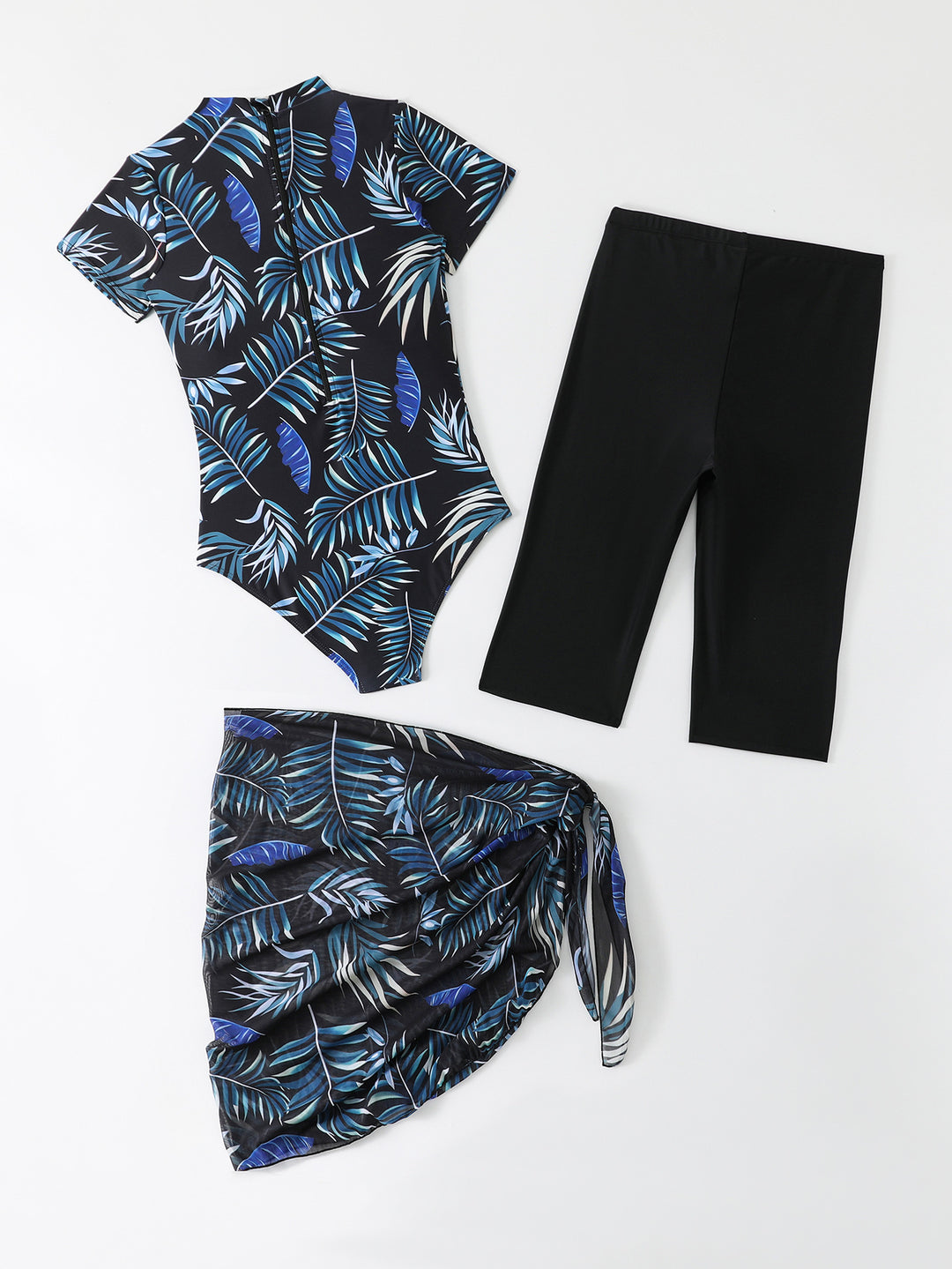 Damen Sportlicher Einteiler Badeanzug mit ergänzenden Leggings und Wickelrock Drune