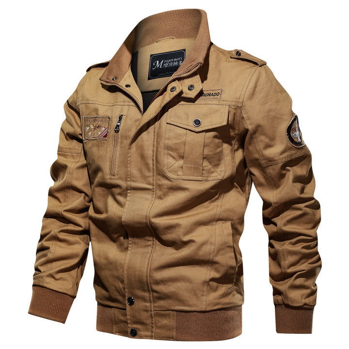Herren Canvas‑Bomberjacke im Military‑Stil mit Schulterklappen und Pattentaschen Drune