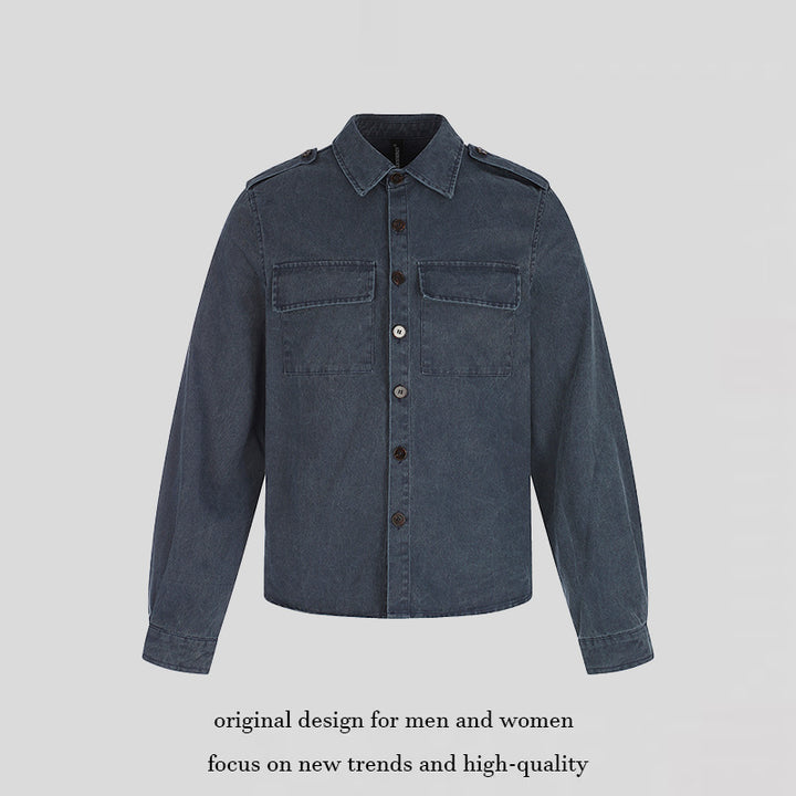 Damen Oversize Jeans-Hemdjacke im Utility‑Stil mit Schulterriegeln und aufgesetzten Brusttaschen Drune