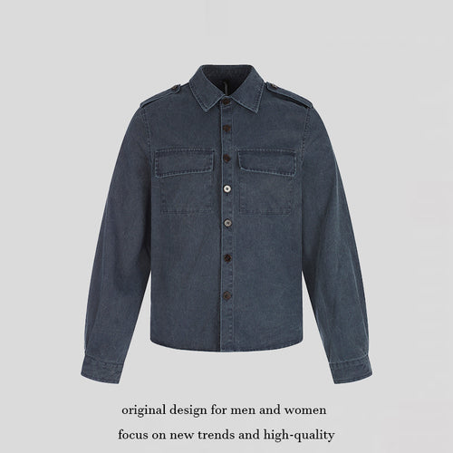 Damen Oversize Jeans-Hemdjacke im Utility‑Stil mit Schulterriegeln und aufgesetzten Brusttaschen Drune