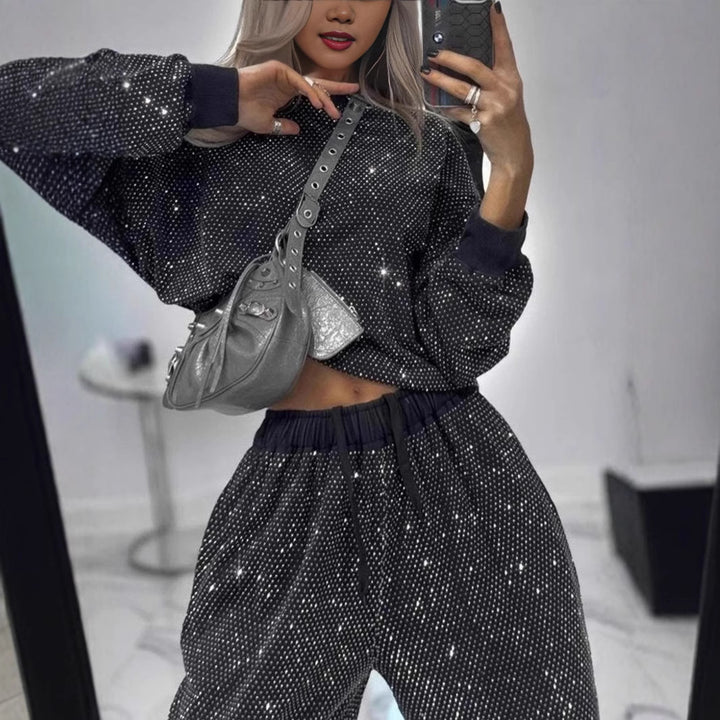 Damen funkelndes Lounge-Outfit mit elastischem Bund und modernem Schnitt Drune