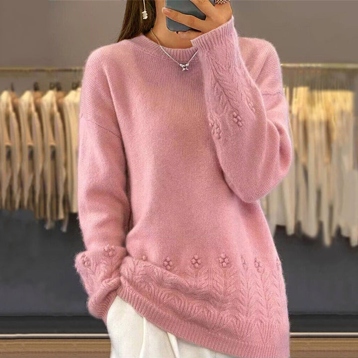 Damen nan kuscheliger Oversize Kaschmir-Mix Pullover mit Zopfmuster und Perlenapplikation Drune