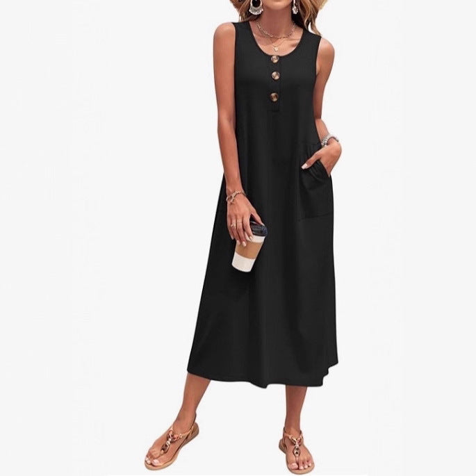 Damen Lässiges Midikleid mit Taschen und Knopfdetails Drune
