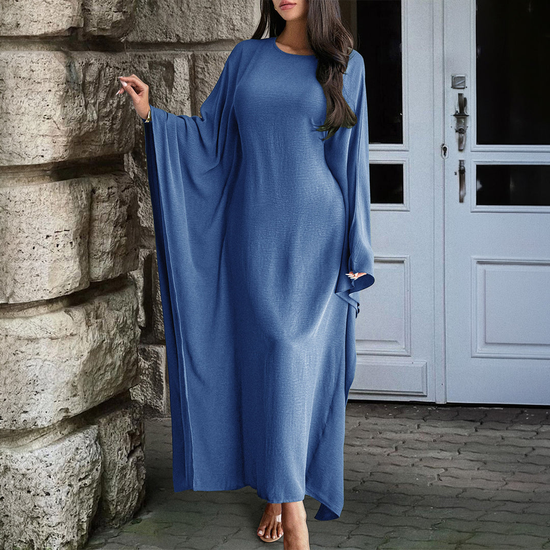 Damen nan fließendes Maxikleid mit weiten drapierten Ärmeln aus Viskosemix Drune