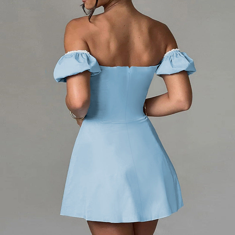 Damen Off-Shoulder Kleid mit Rüschendetails Drune
