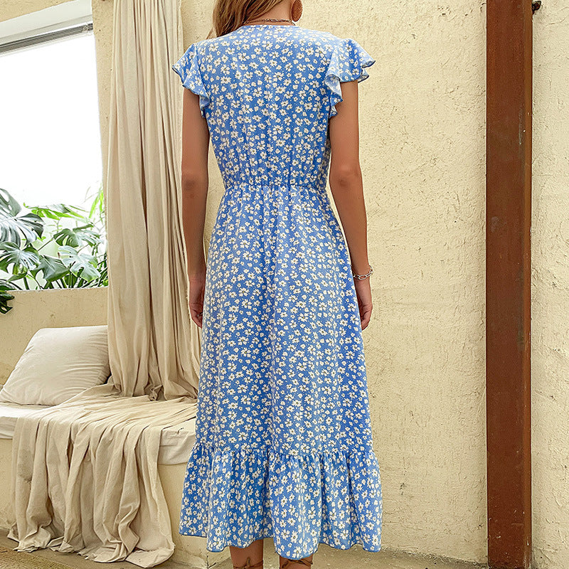 Damen Midi-Kleid mit floralem Design und romantischem V-Ausschnitt Drune