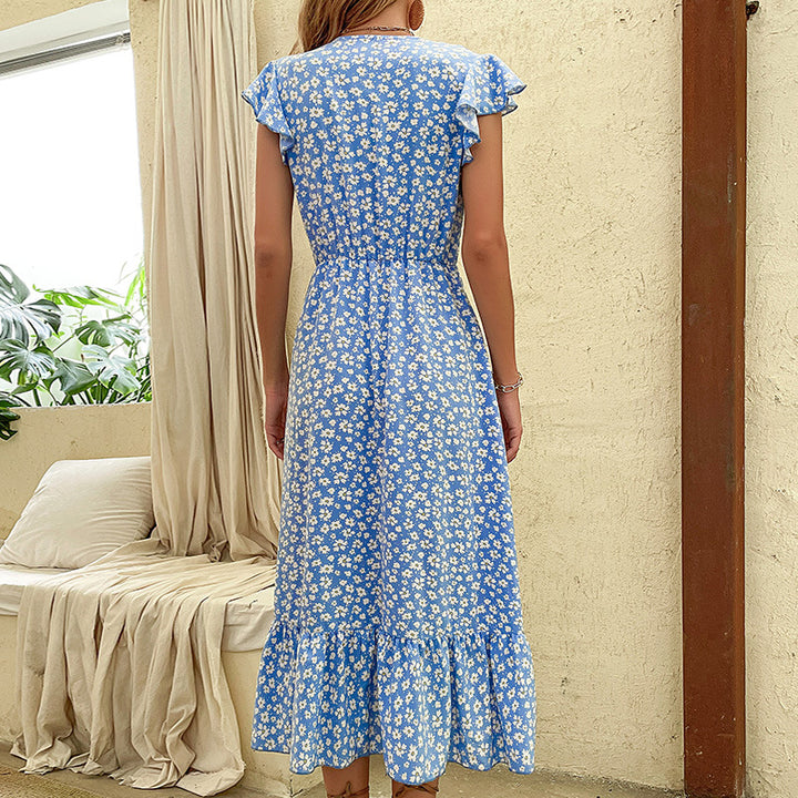 Damen Midi-Kleid mit floralem Design und romantischem V-Ausschnitt Drune