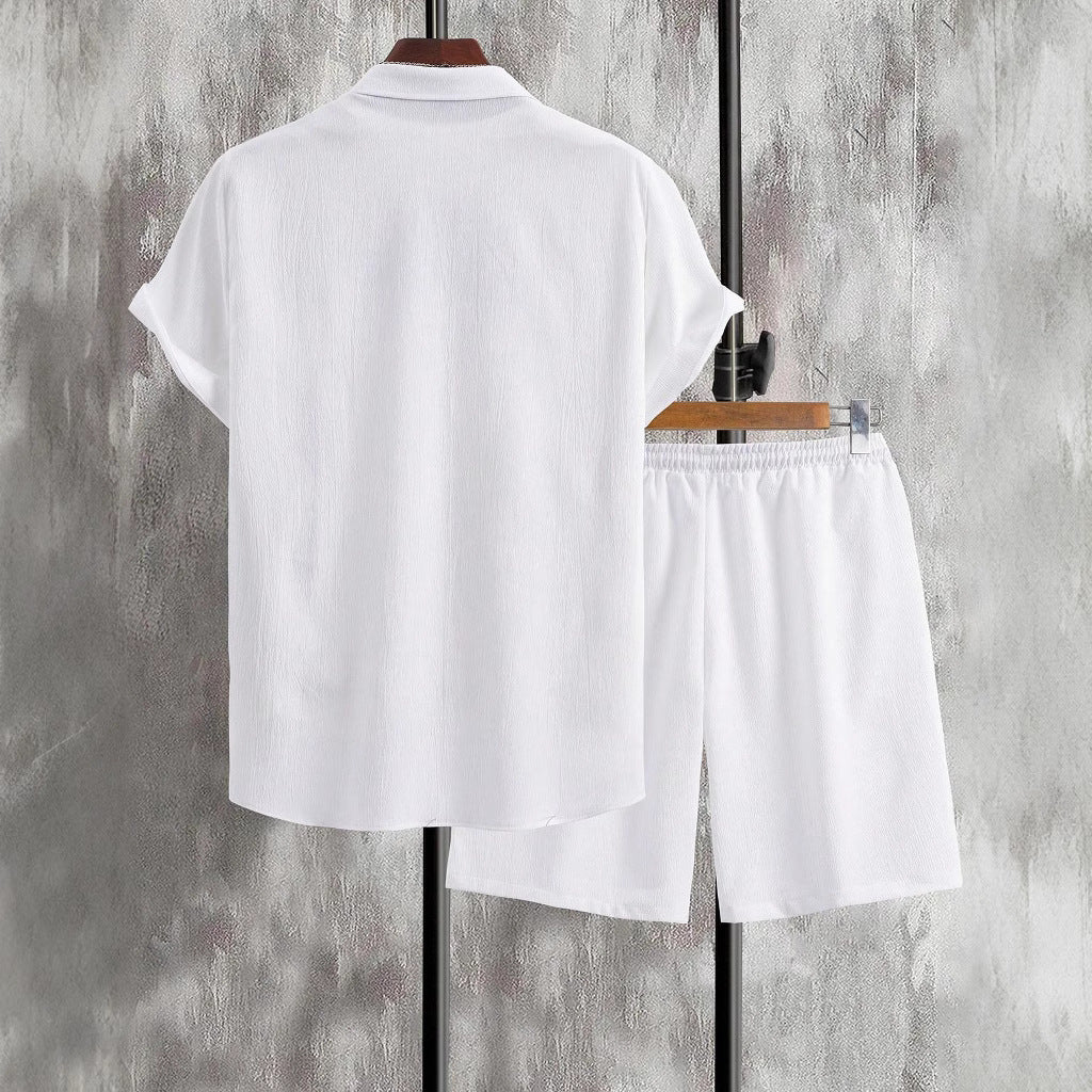 Herren lässiges Shorts-Set mit knöpfbarem Oberteil und elastischem Bund Drune