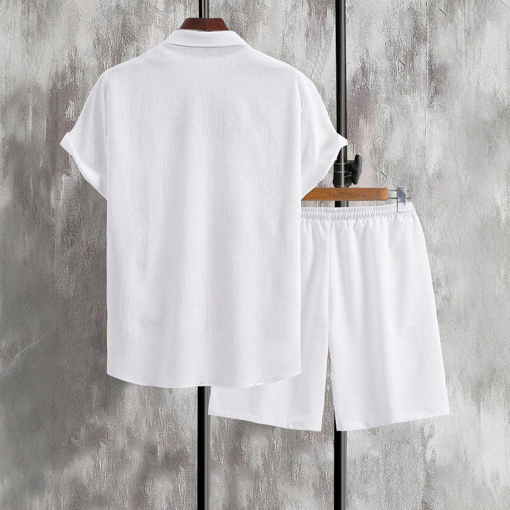 Herren lässiges Shorts-Set mit knöpfbarem Oberteil und elastischem Bund Drune