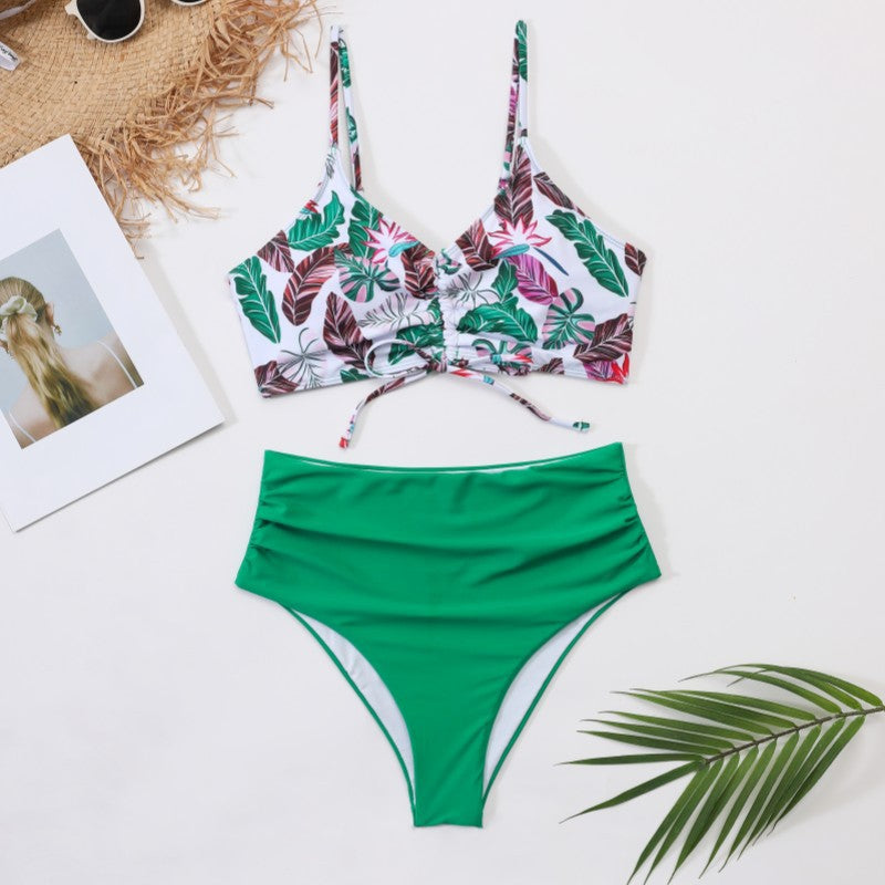 Damen Hochtailliertes Bikini-Set mit floralem Oberteil Drune